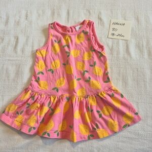 Hanna Andersson girls size 80 or 18-24 months pink tank dress with lemons VGUC